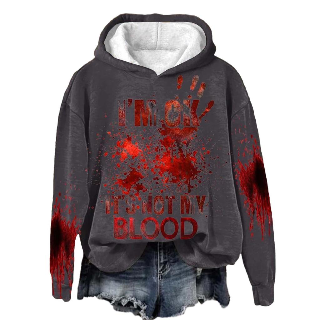 Я в порядке, это не моя кровь. Женские повседневные милые топы с длинным рукавом. Рубашки. Женские повседневные топы с длинным рукавом.