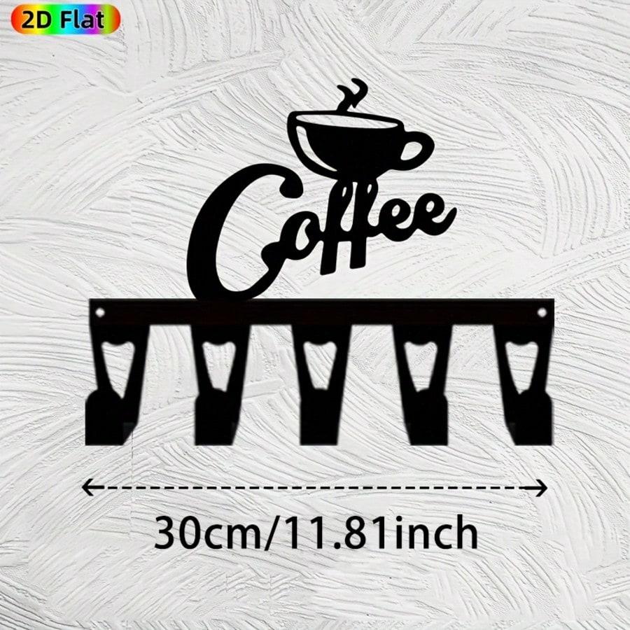 Modern Coffee Cup Key Holder Heavy Wrought Iron 5 Hooks Space Saver Gift