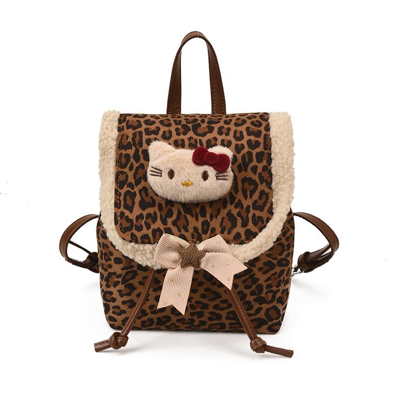 Fashion Leopard Print Boys And Girls Backpack Cute Bow Baby Small Schoolbag Plush Cat Children'S Backpack