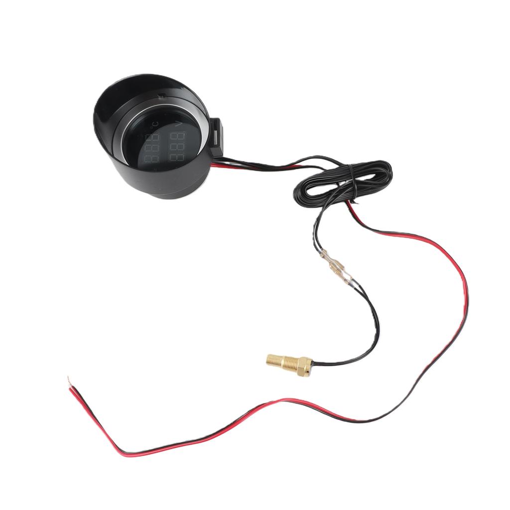 Round LED Digital Car Truck Water Temp Gauge 2 in 1 Water Temperature Voltage Meter for 12V 24V Vehicles Trucks