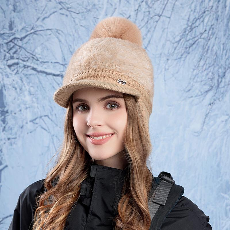 Мягкая бейсболка для защиты ушей, женская зимняя теплая вязаная шерстяная кепка для защиты от холода