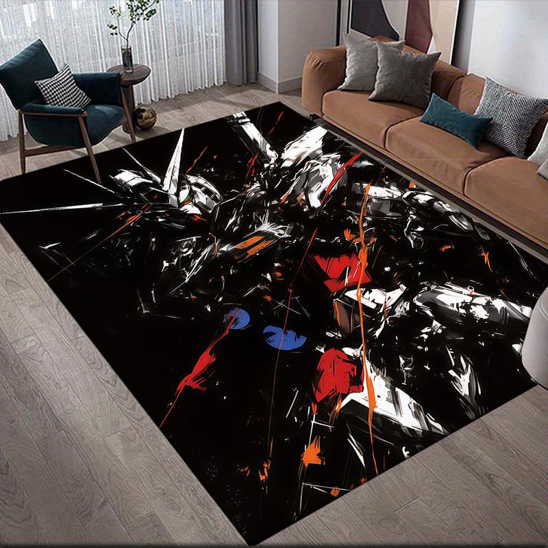 Black & White Gundam Anti-Slip Floor Mat, Rectangular Carpet for Bedroom, Living Room, Sofa Area & Game Room, Home Decor