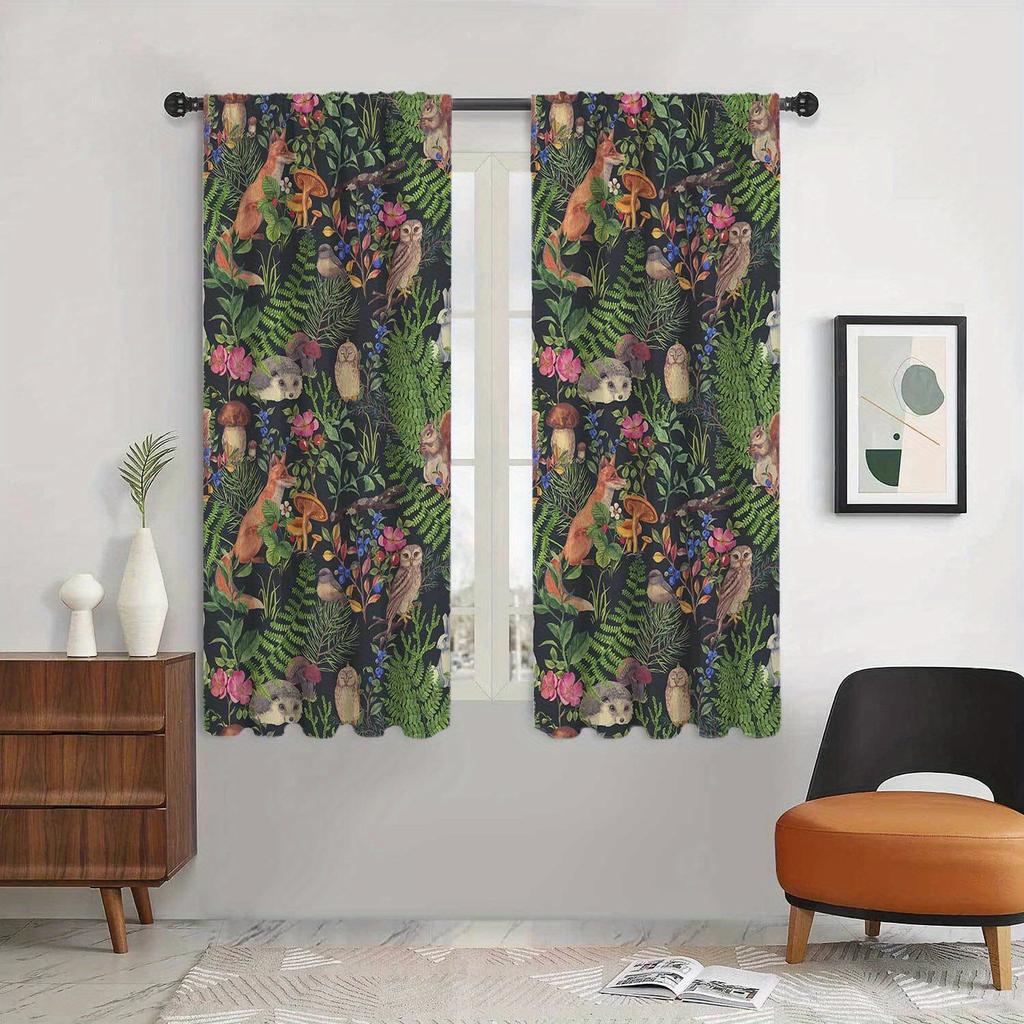 Bohemian Farmhouse Animals Printed Curtain Durable Doorway Drapes with Tie Back for Living Room Machine Washable Vintage Drapes