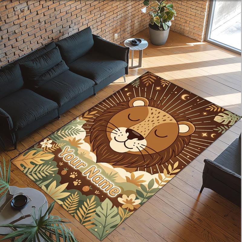 Leopard Theme Crystal Velvet Floor Rug Personalized Custom Name Text Warm Carpet Home Decoration