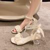 Fashion French Evening Wind Niche Pearl High-heeled Sandals Women's Summer 2025 New Middle Heel Fairy Wind Super Fire Fashion Sandals