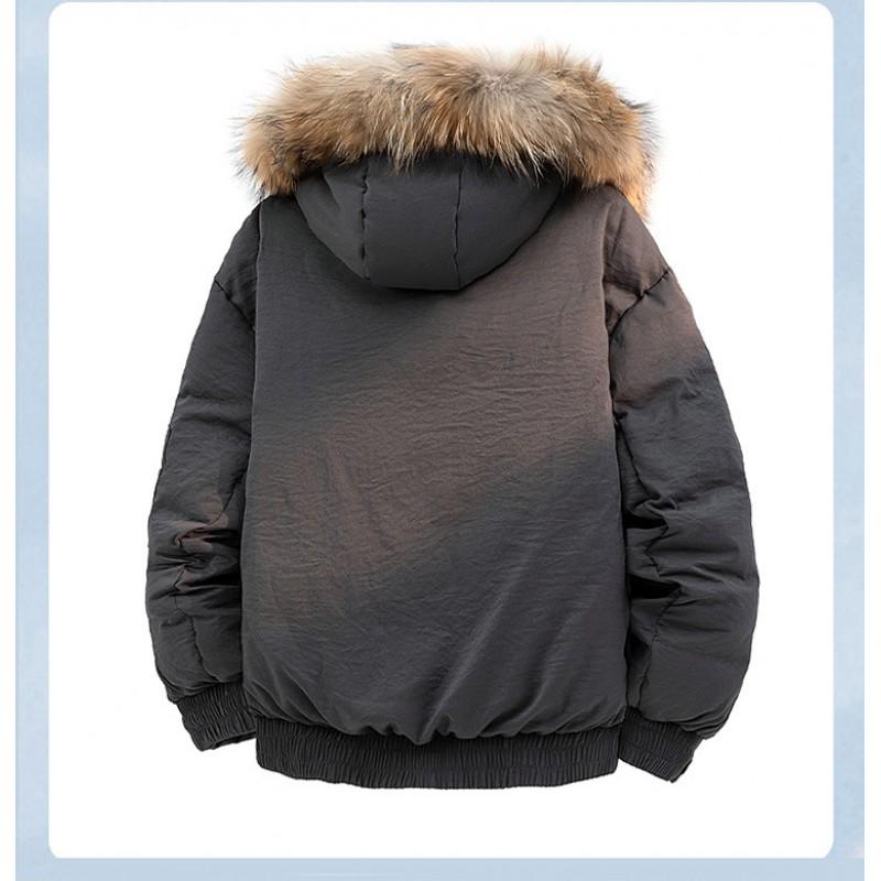 Unisex Winter Down Jacket With Detachable Faux Fur Collar 85-90% White Duck Windproof Thick Outdoor Parka