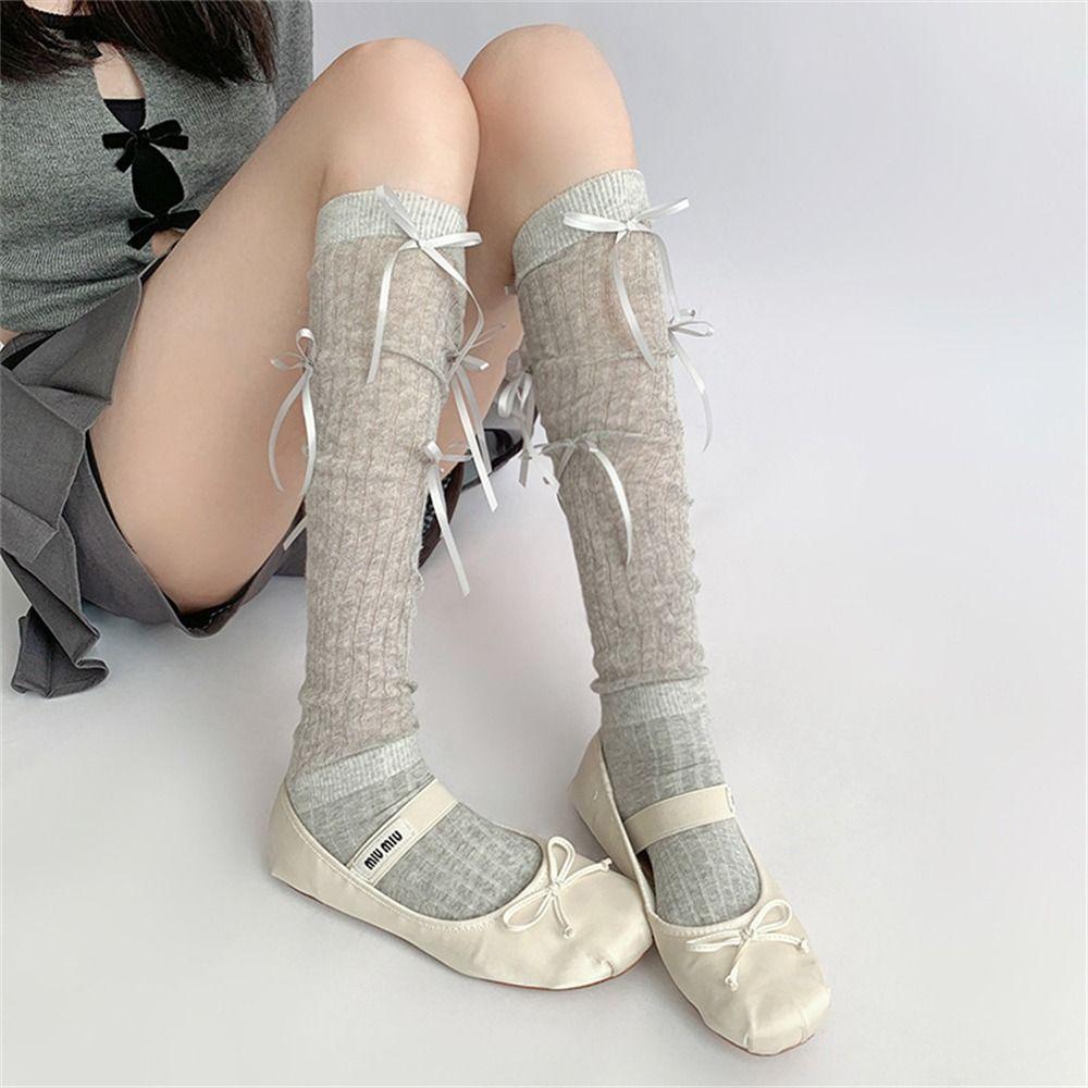1 пара чулок JK с бантом, прозрачные чулки до бедра, длинные носки в стиле Лолиты для женщин и девочек