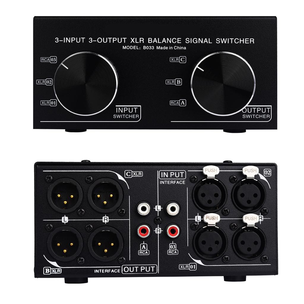 3 входа на 3 выхода Полностью балансный XLR-сигнал Пассивный стерео селекторный переключатель Переключатель   Балансный XLR на небалансный RCA