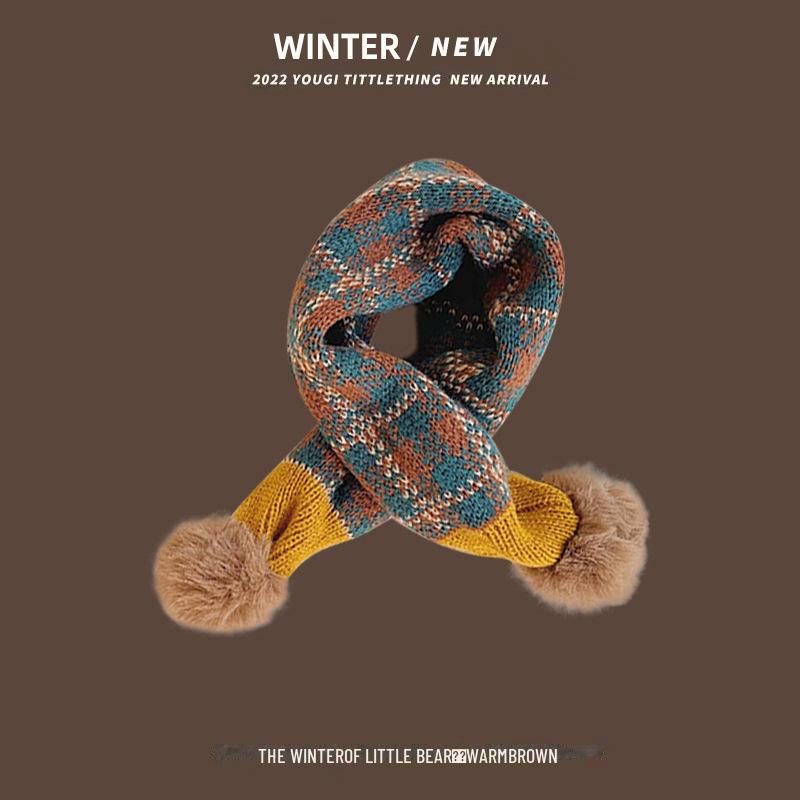 Уютный вязаный шарф в клетку для детей - теплый, ветрозащитный и милый шейный платок для мальчиков и девочек