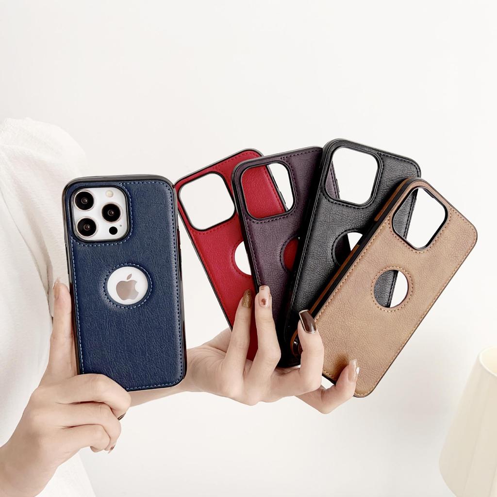 Кожаный чехол с узором личи для iPhone 12, 13 Pro, 14 - Дизайн с полым логотипом, Защитный чехол