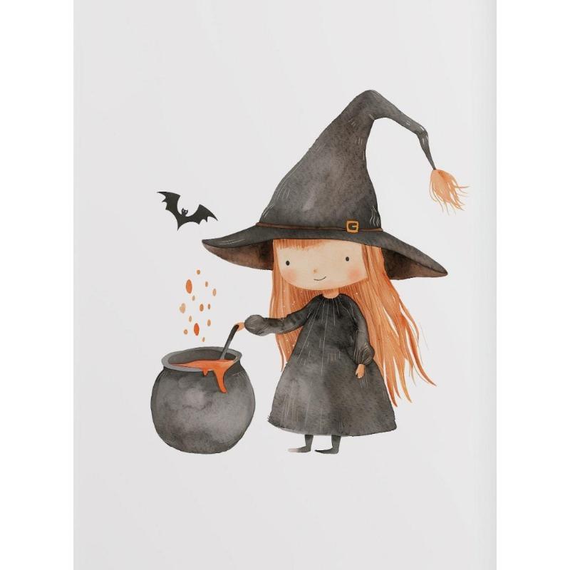 Halloween Cute Witches Wizard Pink Ghost Cartoon Magic Figure Poster Canvas Painting Wall Art Pictures Home Playroom Decor