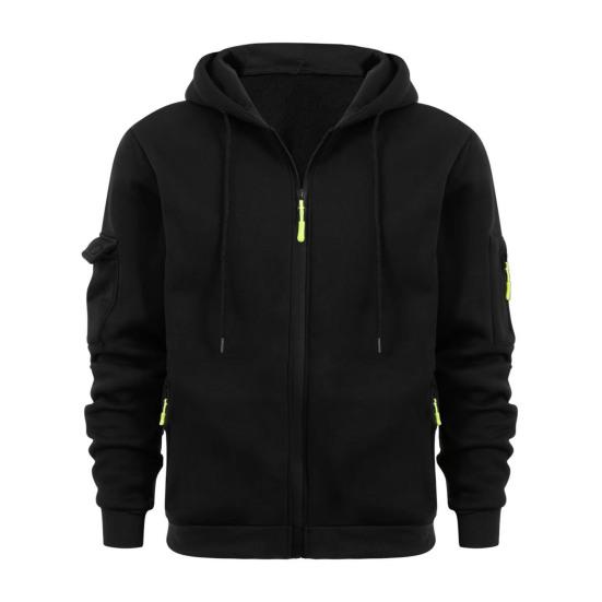 Мужское пальто с капюшоном и длинными рукавами, толстовка с капюшоном, однотонная, с несколькими карманами, плюшевая подкладка, толстая, теплая