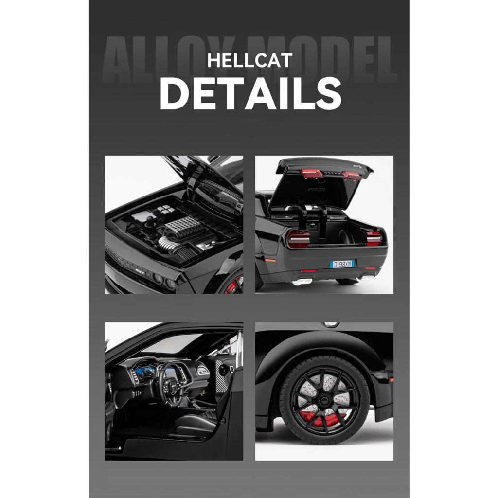 1/24 Dodge Challenger Hellcat Redeye SRT Alloy Sports Car Model Scale Car Diecast Metal Vehicle Sound and Light Childrens Toy Gifts
