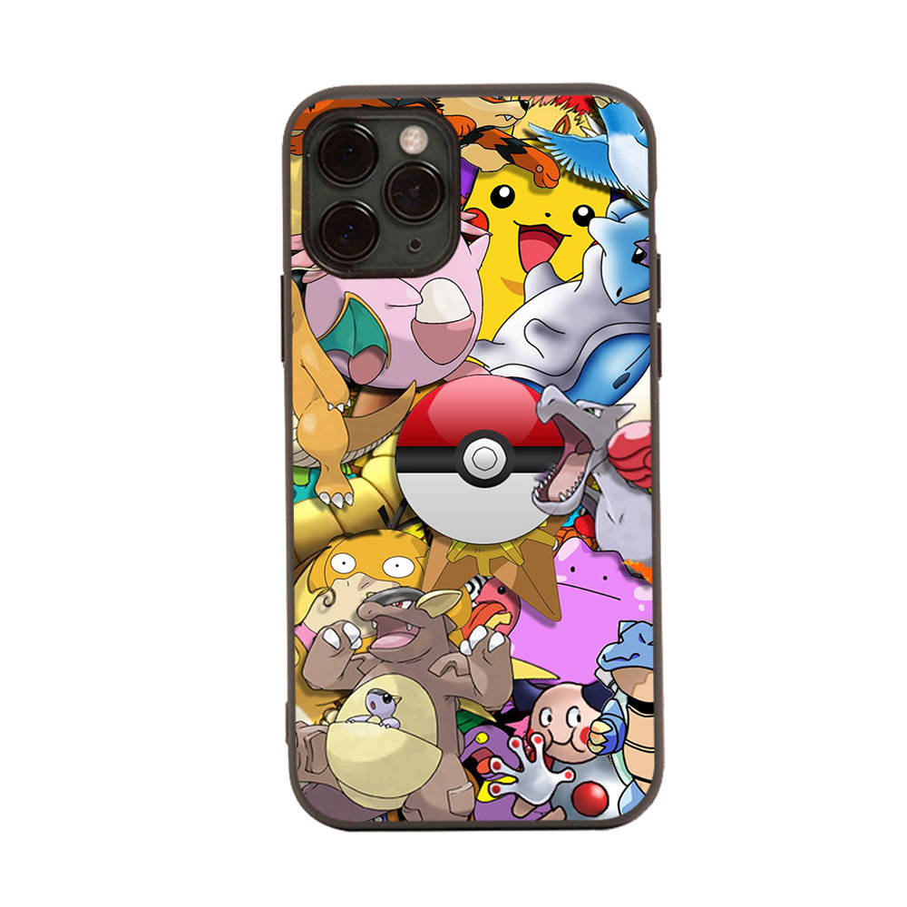 Чехол PK18 Pokemon Black Sofe для iPhone 16 15 Plus 14 13 Pro 8 SE XR XS Max P30 Nova 5T Y5P Y6 Y7 Y8P Y9 Realme C30 C33 C31 VIVO Y36 V27