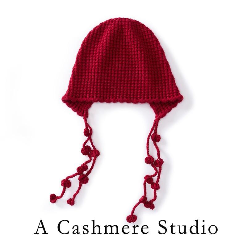Hipster braid cashmere hat wool hat women's autumn and winter warm big head circumference ear protection knitted hat bag head cold hat