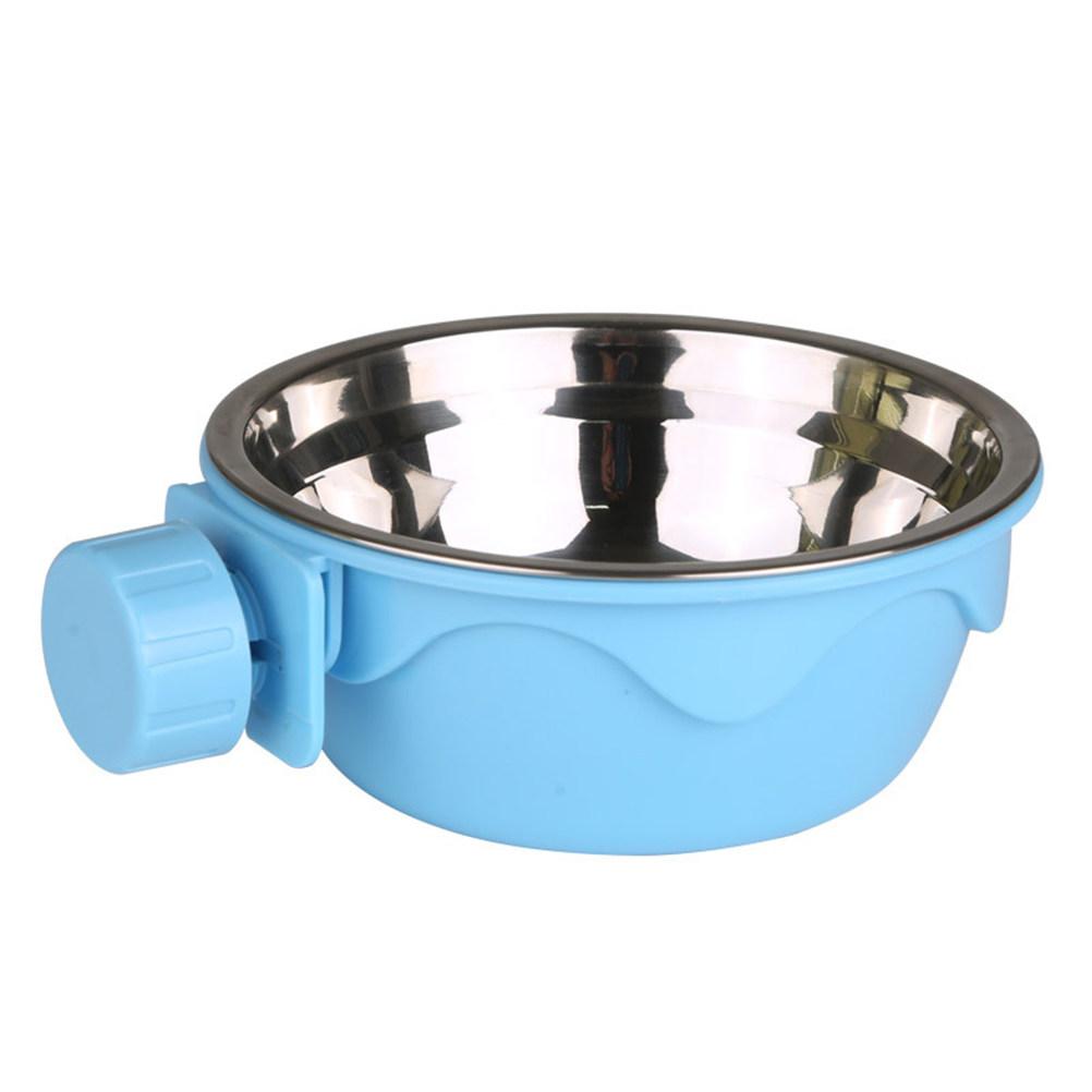 Pet Hanging Bowl Stainless Steel Dog Cat Cage Two-Layer Detachable Pink Stationary Bowl Economical Pet Supplies