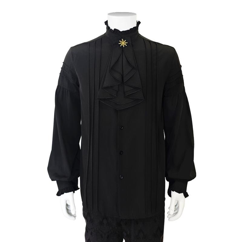 Men Ruffled Stand Collar Long Lantern Sleeves Pirate Cosplay Shirt Medieval Clothes Gothic Vintage Top