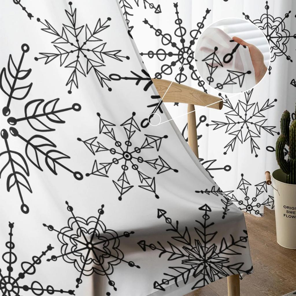 Hand Drawn Snowflake Tulle Curtains Living Room Kitchen Chiffon Curtain Bedroom Balcony Sheer Curtain Fashion Home Decor