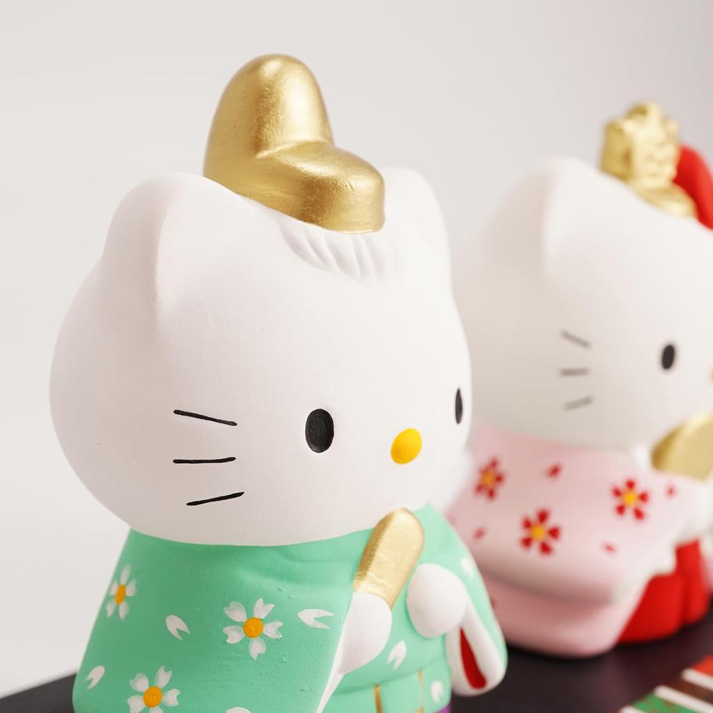 Fukubeya Seto Ware Hello Kitty Standing Hina Dolls with Pedestal | Hinamatsuri (Doll Festival) Ceramic Figurine, Compact, Made in Japan