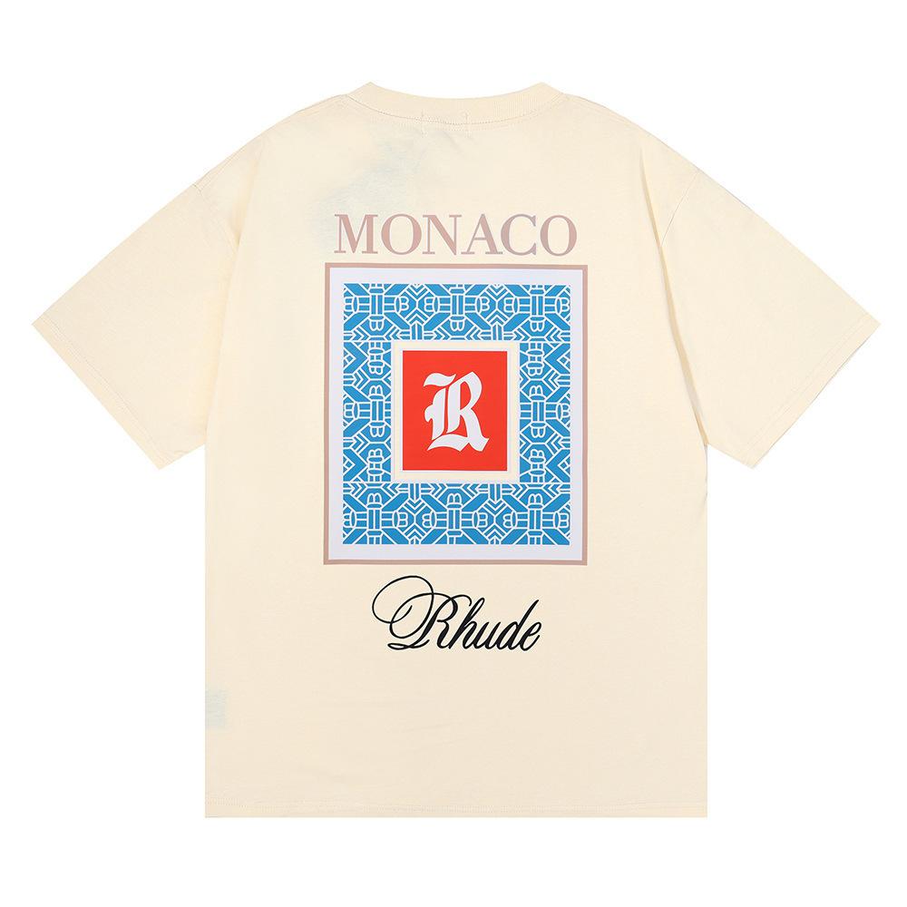 Cross-border European and American trendy brand RHUDE Morocco micro-label printed short-sleeved t-shirt for men and women couples high street loose