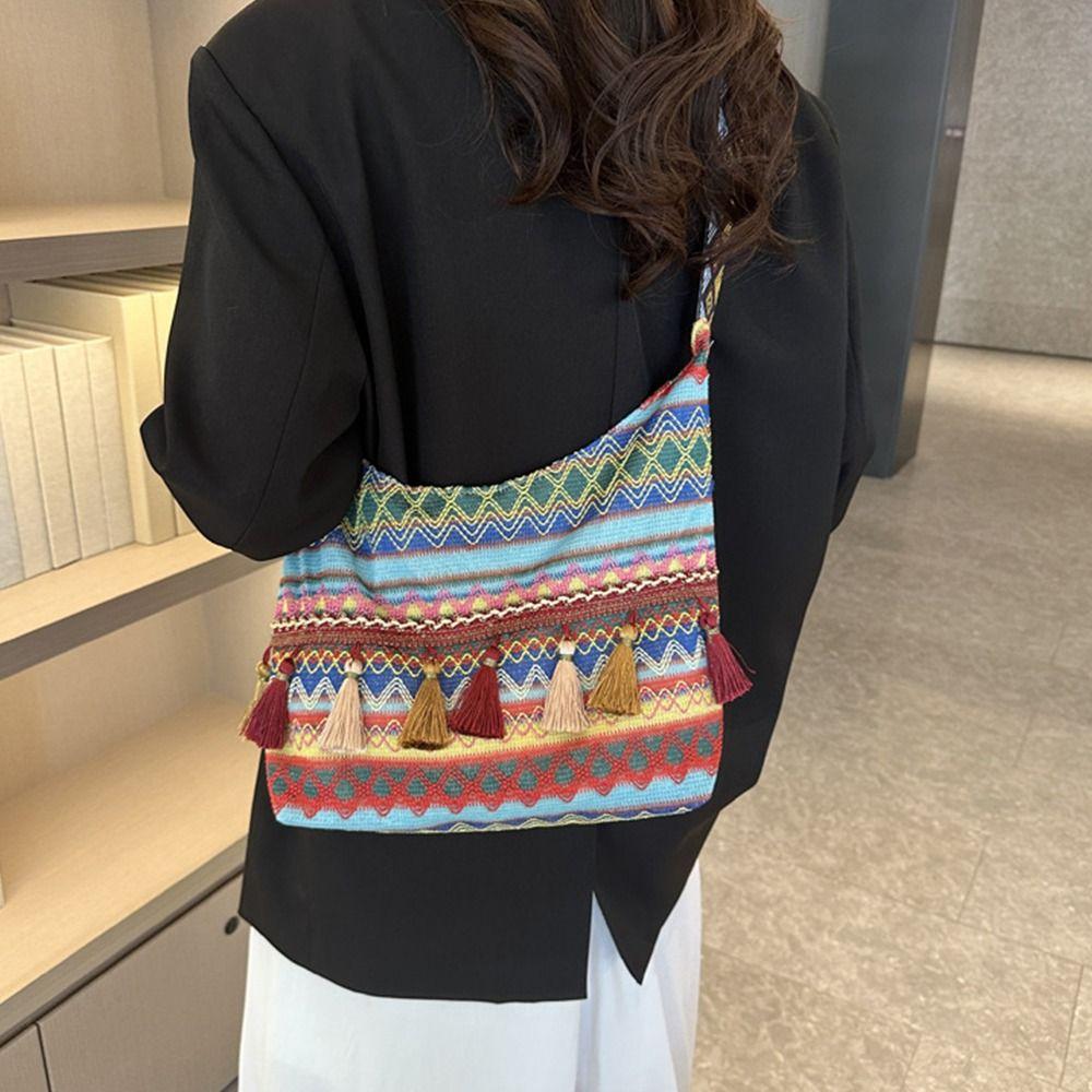 Большая вместительная сумка через плечо с бахромой и кисточками, сумка-тоут в этническом стиле, сумки через плечо для путешествий