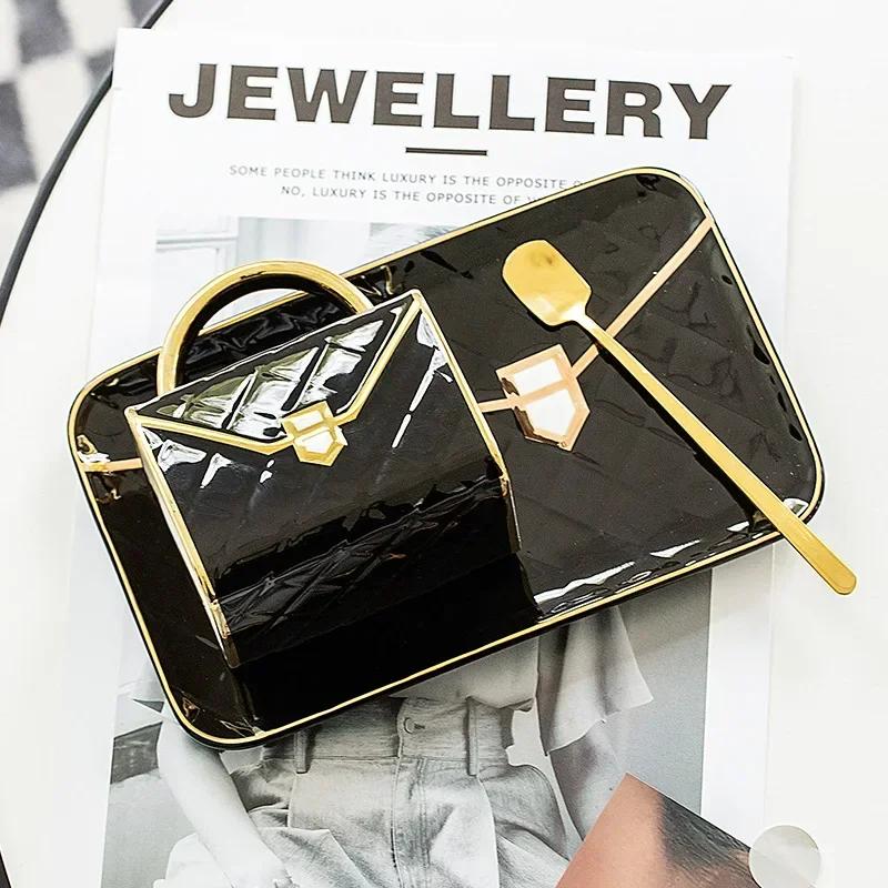 Bag Shaped Coffee Mug Luruxy Aesthetic Cup Ceramic Handbag Shape Tea Mug Saucer Set Dessert Afternoon Water Cup Drinkware Gift