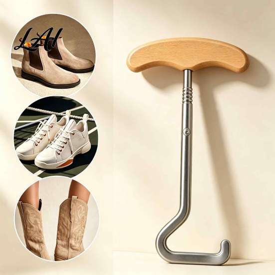 Boot Accessory for Farm Use Horse-Shaped Shoe Horn Hook Durable Metal Portable Boots Wooden Pull Hook T-Handle Easy Wear Assist Home Horse Equestrian
