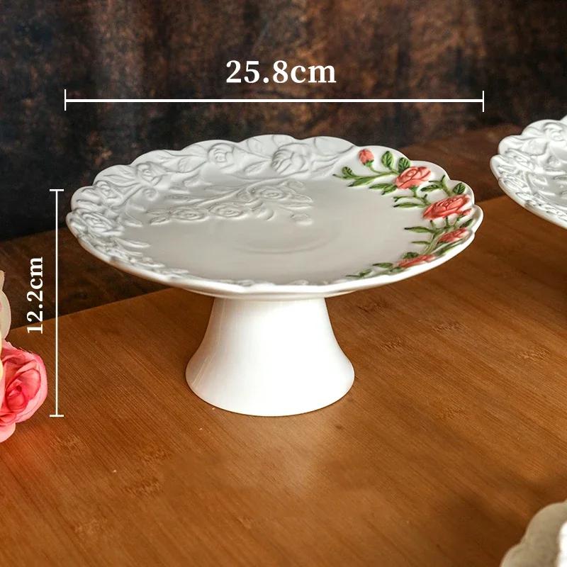 Керамические тарелки с розами во французском стиле для ресторана, послеобеденного чая, десерта, фруктов, подноса для вечеринки, изысканной домашней посуды