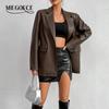 European And American Autumn Winter Loose Leather Parka Lapel Faux Leather Jacket New PU Coat Women's J590