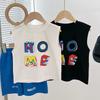Kids Summer Cotton Sleeveless Vest Baby Thin 3D Letter T Shirt Boys Girls Breathable Top