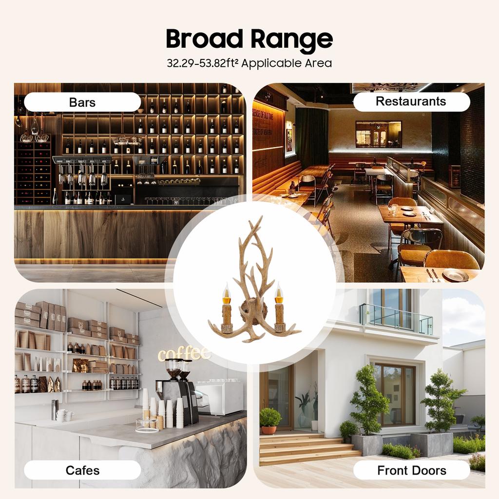 Antler Wall Lamp Vintage, Resin Iron Wall Light with 2 E14 Bulbs, Warm White LED for Living Room, Bedroom, Study