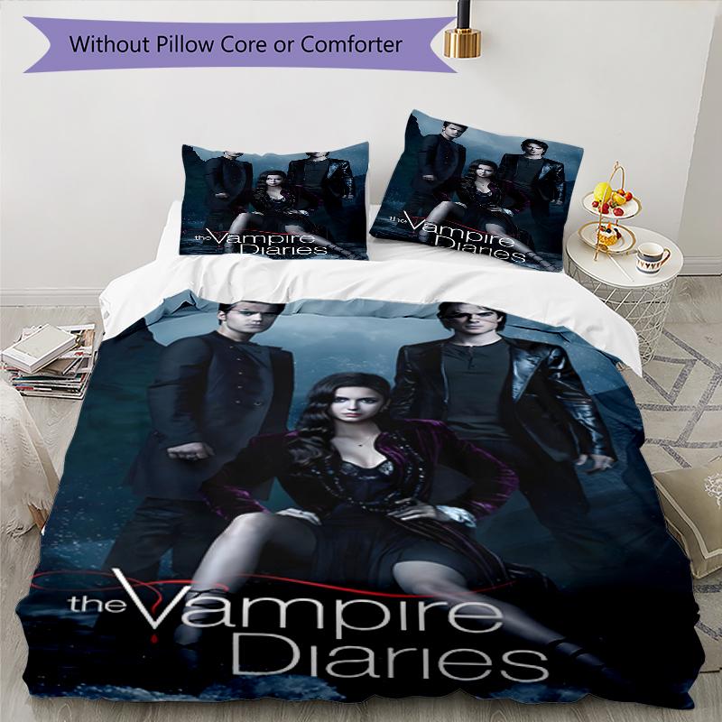 3pcs The Vampire Diaries4 Design Cover Set - HD Printed Bedding with 1 Cover and 2 Pillowcases - Perfect for Home and Dorm Decor