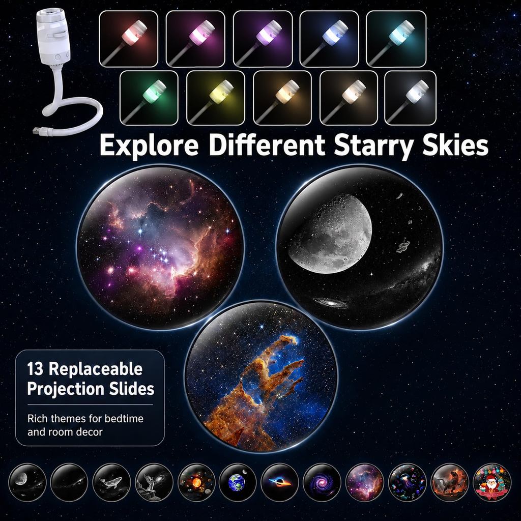 2 in 1 USB LED Projector Night Light 360 Rotation Galaxy Starry Sky Ambient Lamp for Car Home Bedroom Party Mood Light Decor