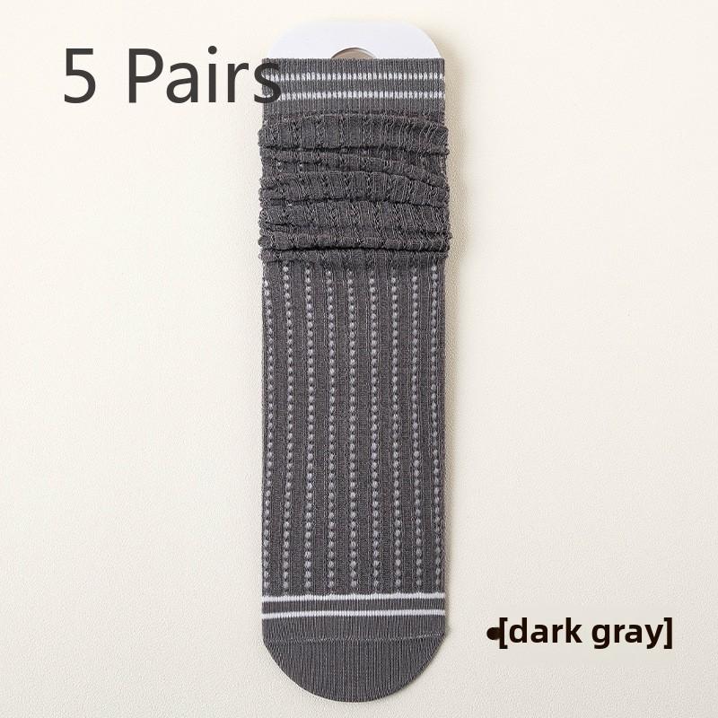 5 пар женских весенне-осенних сетчатых носков до середины голени в хлопковом исполнении в студенческом стиле
