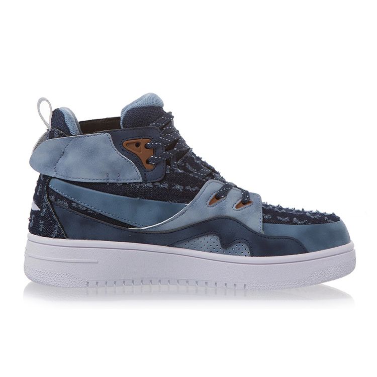 Li Ning Kids Casual Non-Slip Shock Absorbing Wear-Resistant High-Top Skate Shoes Kids Sneakers Blue YKCR150-5