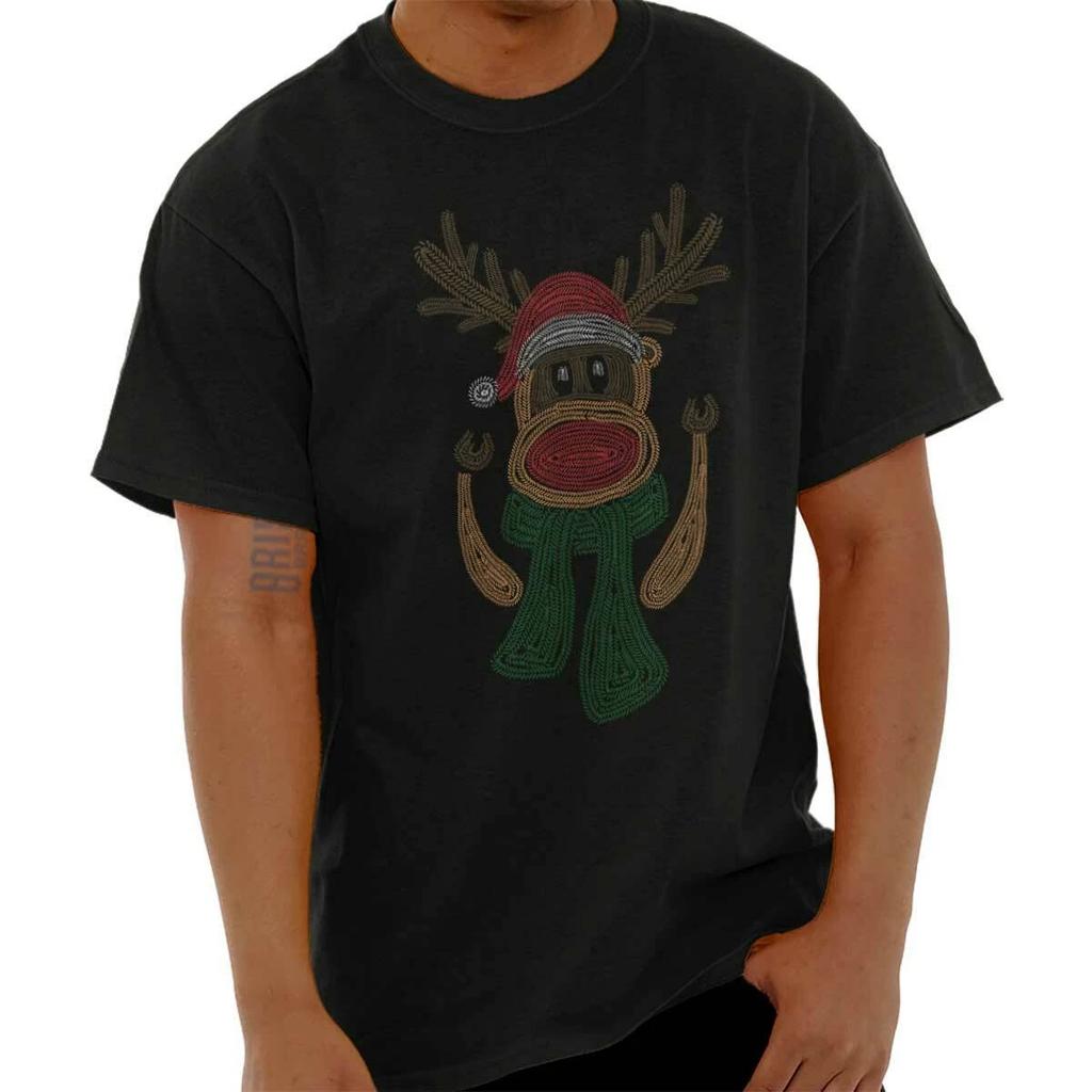Ugly Christmas Sock Money Reindeer Stitch Womens or Mens Crewneck T Shirt Tee