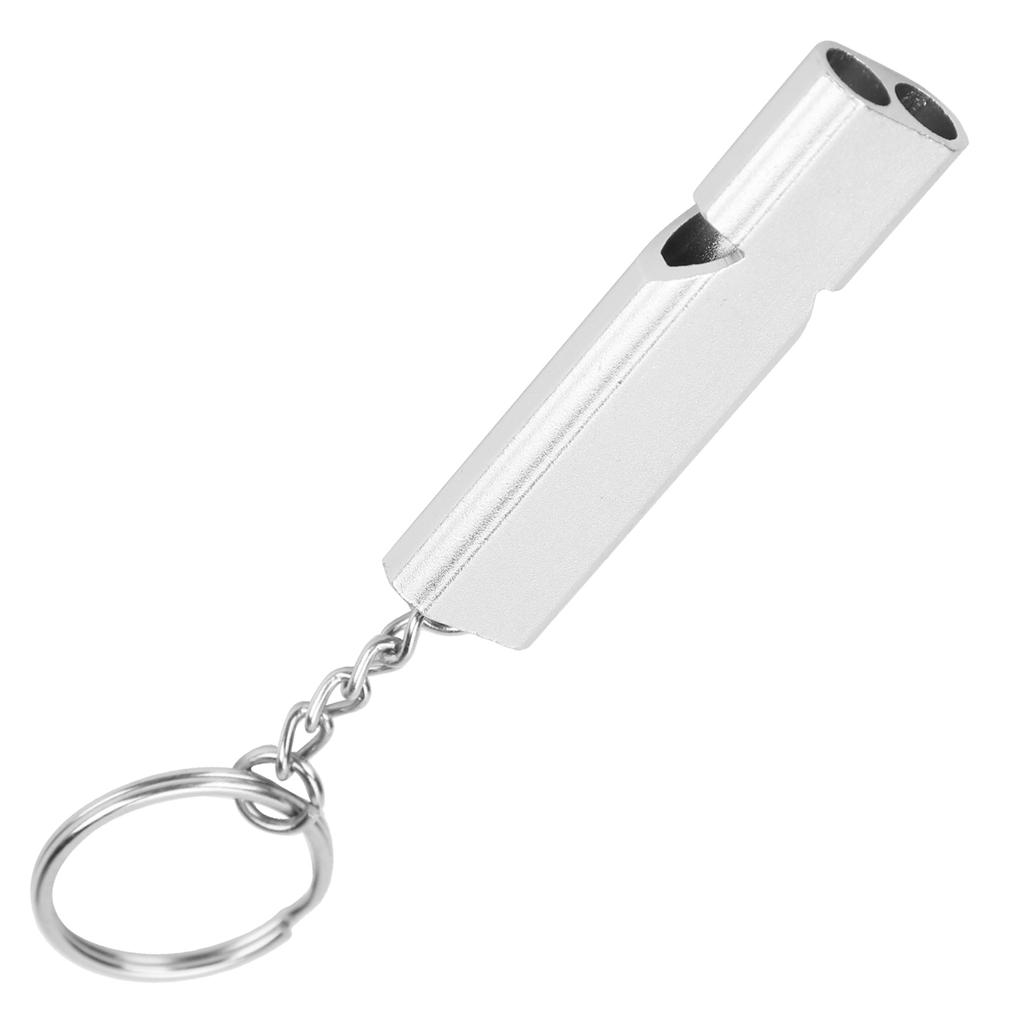 Outdoor Survival Whistle with Keychain Aluminum Alloy Double Tubes Whistle Silver