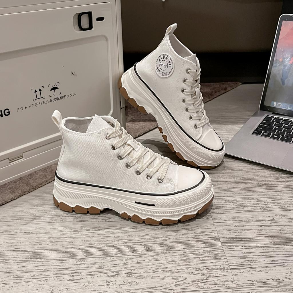 2024 Весна Высокие Кроссовки Из Холста Женские Белые Туфли На Толстой Подошве Женские Повседневные Туфли Из Холста Вулканизированные Туфли Женские