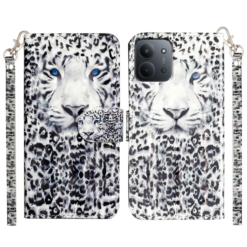 Для Xiaomi Redmi 15C 4G (Глобальный) (171 мм) Чехол-кошелек из кожи с 3D-печатью и ремешком