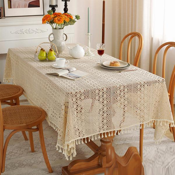 Хлопковая кружевная вязаная крючком скатерть тканая полая прямоугольная скатерть моющаяся скатерть для свадебной вечеринки, обеденного банкета, роскошная крышка стола