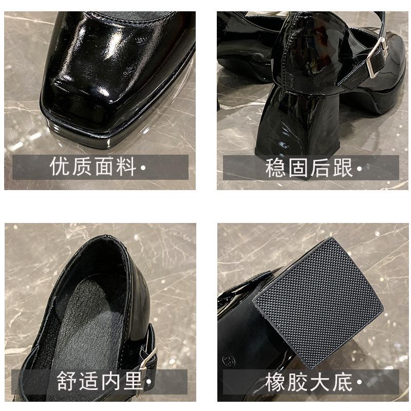 Туфли Мэри Джейн на толстом каблуке, водонепроницаемая платформа, толстая подошва, увеличивающая рост, японская лакированная кожа Spice Girl, черный темперамент, высокий каблук, маленькая кожа