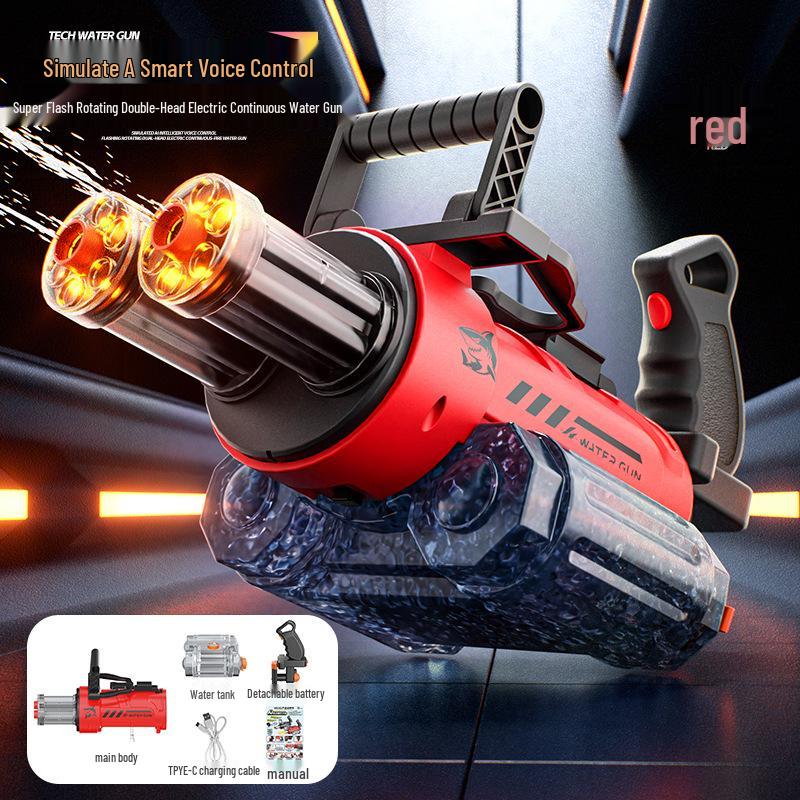 Электрический Брызгающий Водяной Пулемет Гатлинг с Управлением Голосом и Мигающими Элементами для Детей - Летняя Игрушка с Быстрой Стрельбой