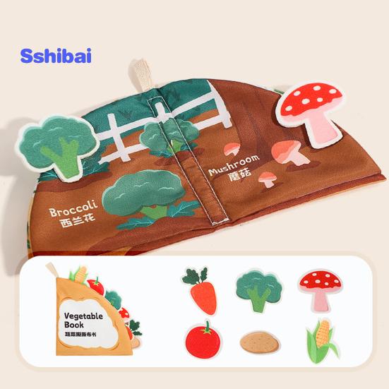 Baby Cloth Book Vegetable Fruit Animal Dinosaur Family Member, Tear-resistant Washable Early Education, Infant Boy Girl Crinkle Sensory Book