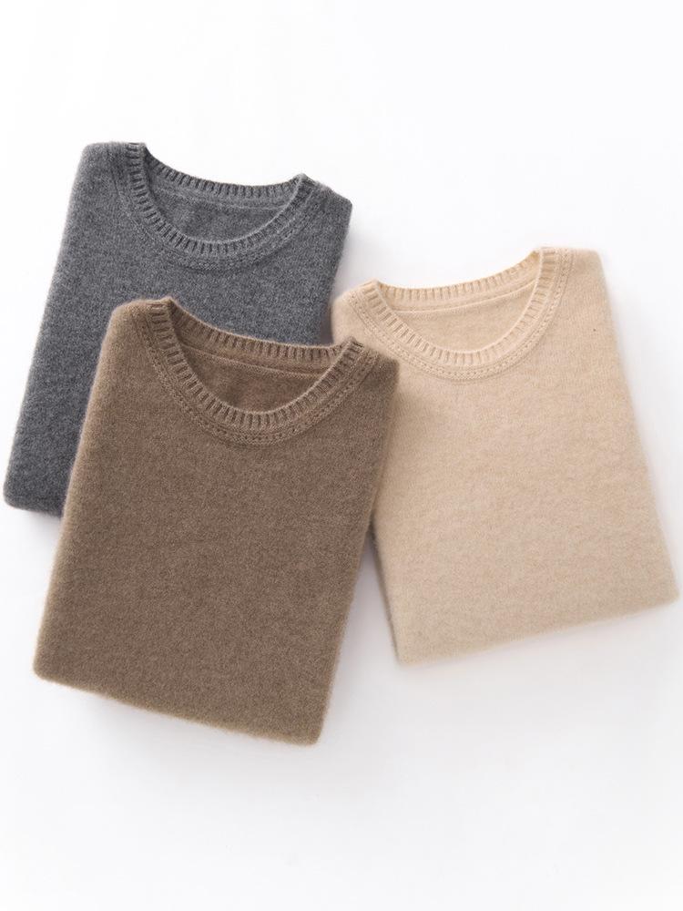 Women's Thick Cashmere Sweater - Round Neck, Loose Fit, Solid Color, Slimming Base Layer