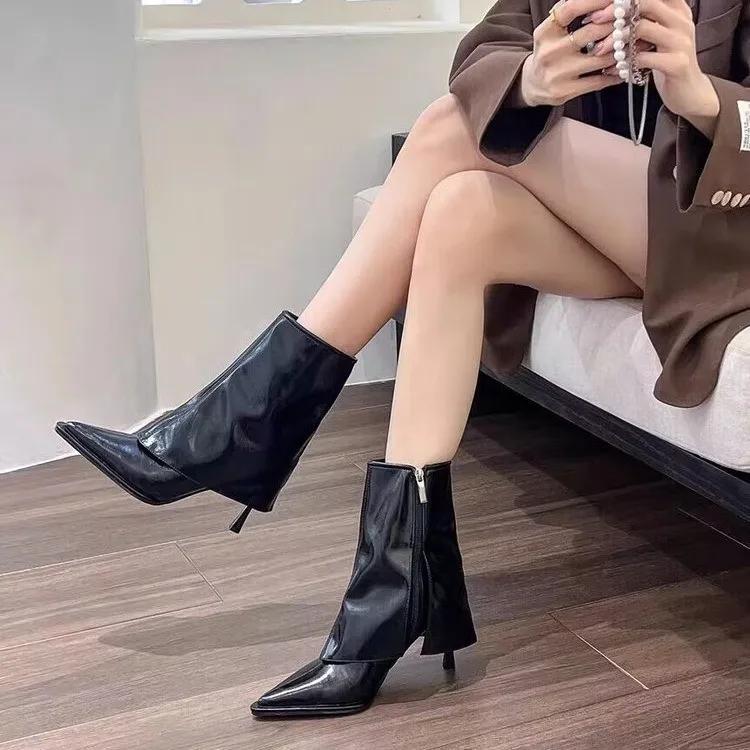 Fashion Women's High Heels 2025 New Design Women's Party Shoes Pointed Toe Mid-tube Side Zipper Women Boots Hot Sell Botas Mujer