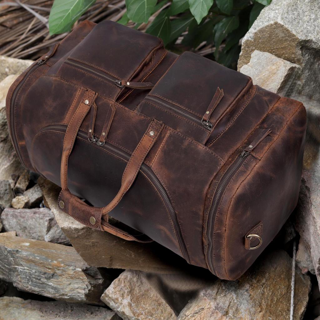 Handmade Top Grain Leather Duffel Bag: Retro Travel Weekender