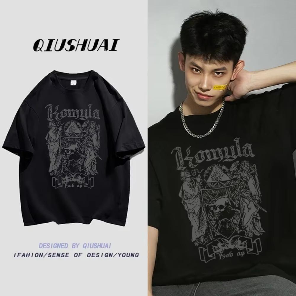 Футболка в американском стиле Харадзюку из чистого хлопка, с коротким рукавом, мужская, летняя, новая модная, уличный стиль, с ретро-принтом, свободного кроя