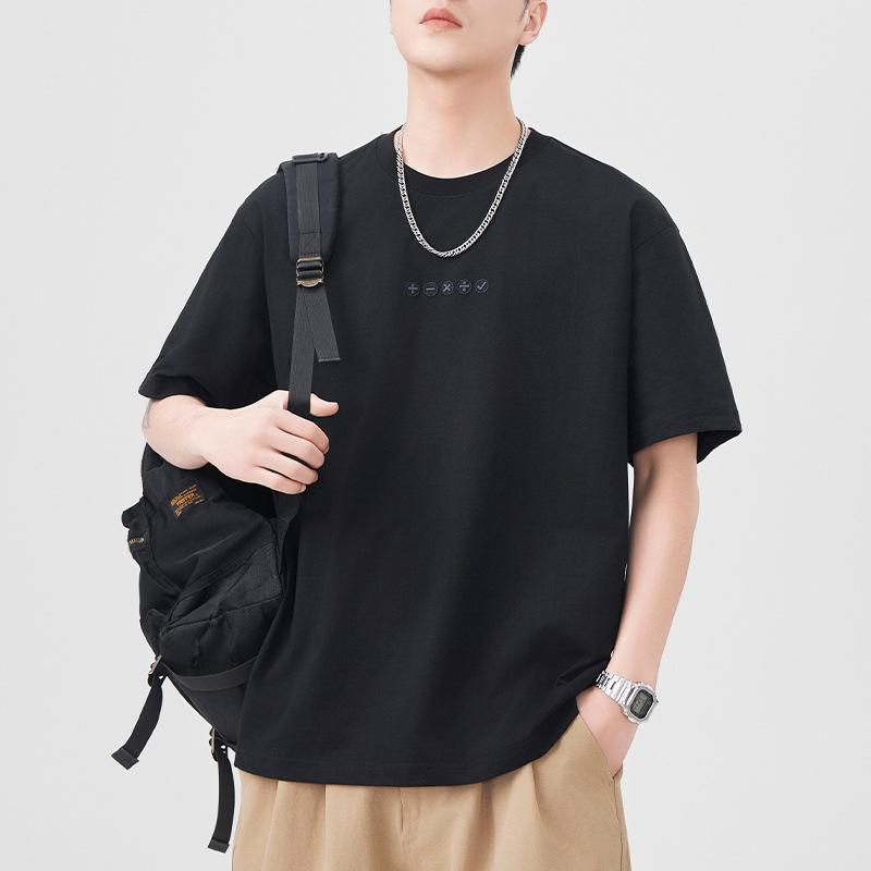 Новая летняя футболка с коротким рукавом для мужчин, вышитая, свободная, с рукавом три четверти, в японском ретро-повседневном стиле