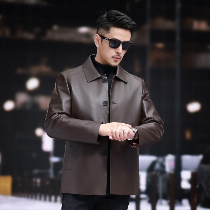 Мужская куртка из натуральной кожи осень-зима новая однобортная куртка средней длины из овчины для людей среднего и пожилого возраста