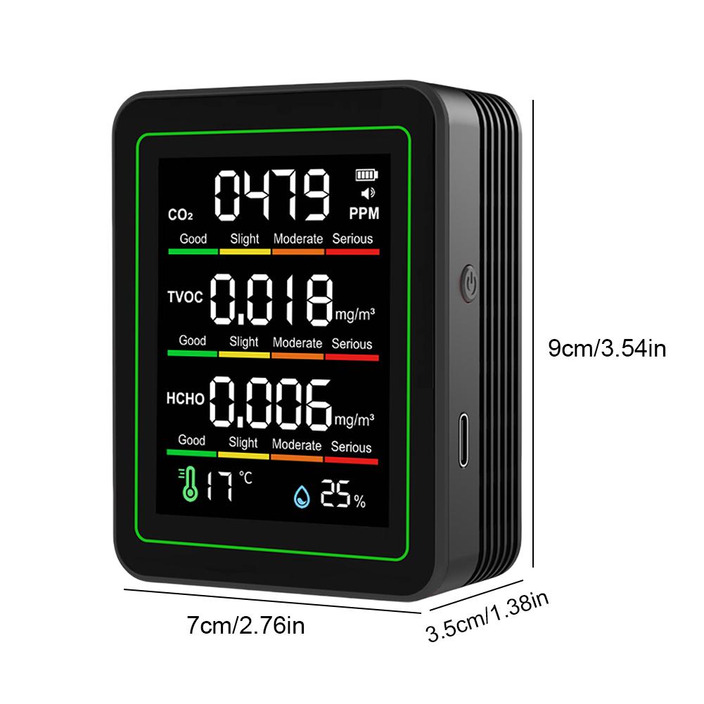 Монитор качества воздуха в помещении 5 в 1 CO2 TVOC HCHO тестер Детектор температуры и влажности Тестер качества воздуха для дома и офиса